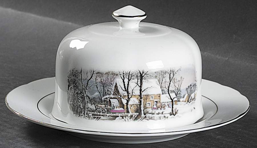 Currier & Ives (Scalloped) Round Covered Butter by Avon-1