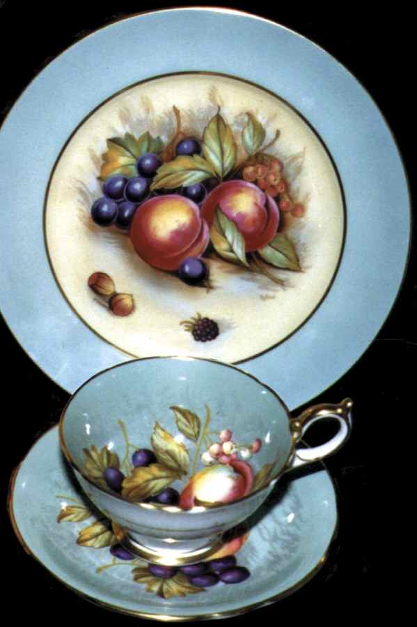 Fruit Blue Footed Cup & Saucer Set by John  Aynsley & Sons-1
