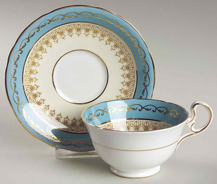 7611 Aqua Blue Footed Cup & Saucer Set by John  Aynsley & Sons-1