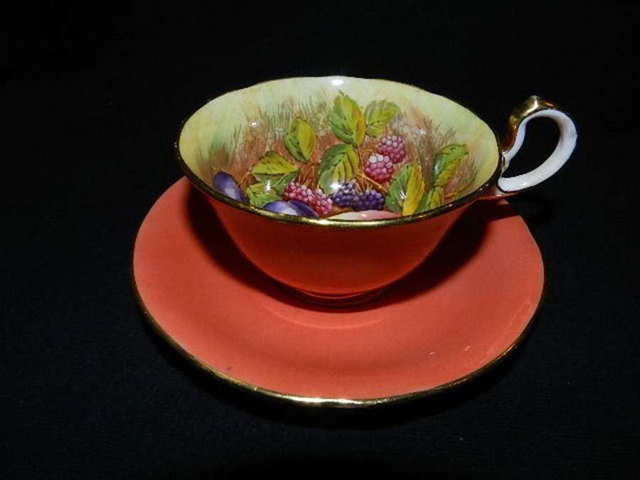 Fruit Coral Footed Cup & Saucer Set by John  Aynsley & Sons-1