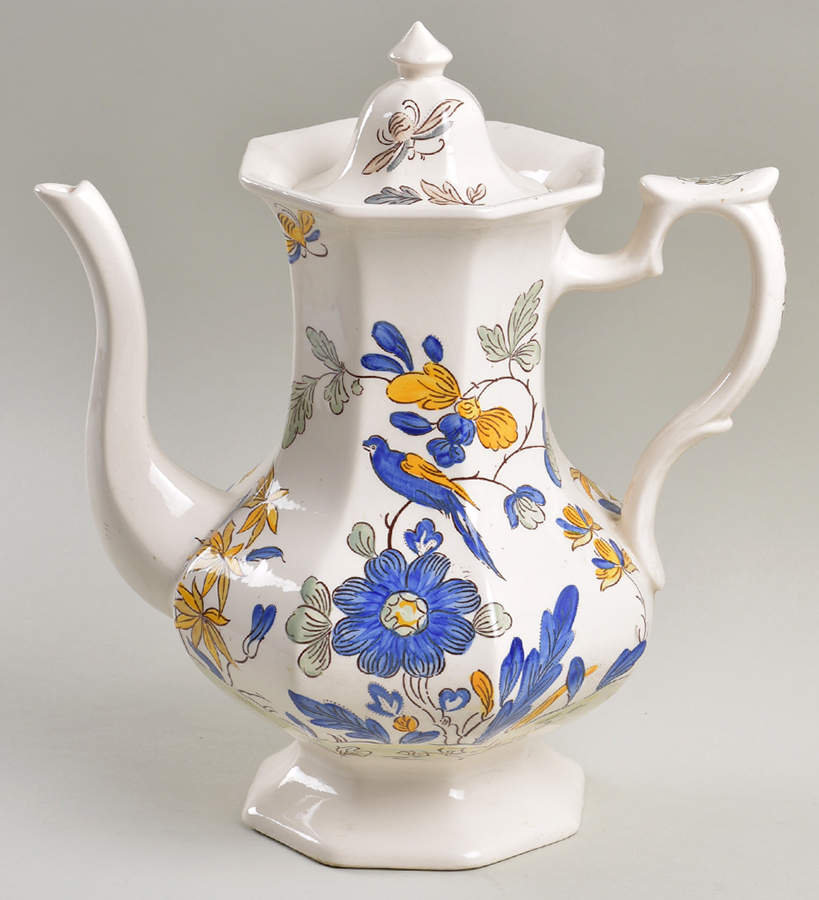 India Parrot Blue (Cream) Coffee Pot & Lid by Adams China-1