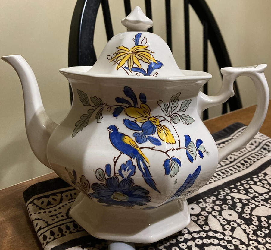 India Parrot Blue (Cream) Teapot & Lid by Adams China-1