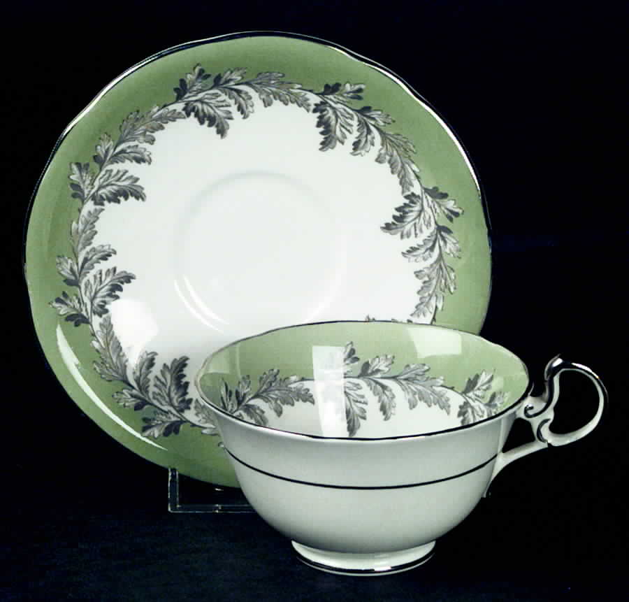 Oak Leaf Green Footed Cup & Saucer Set by John  Aynsley & Sons-1
