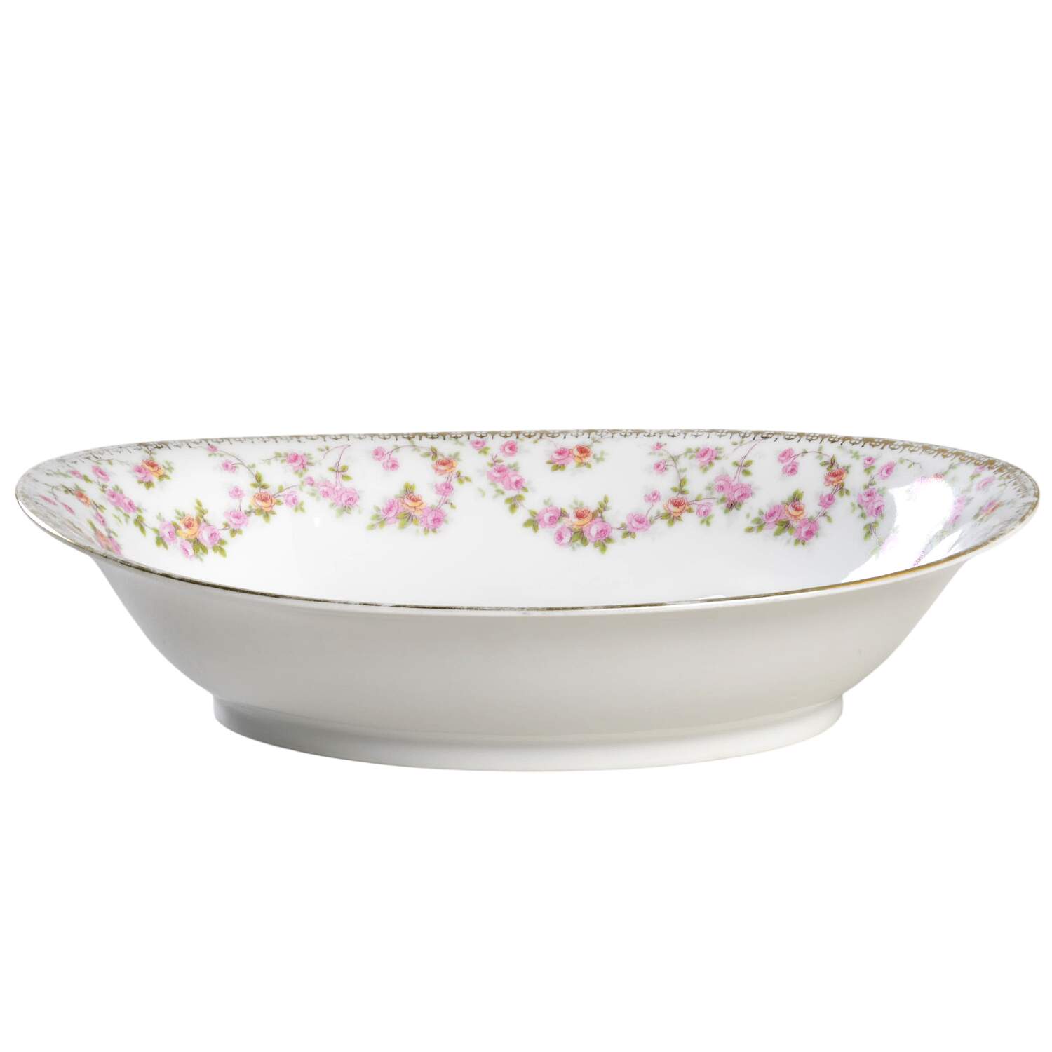 Bridal Rose (Smooth, Gold Edge) 10" Oval Vegetable Bowl by Altrohlau-1