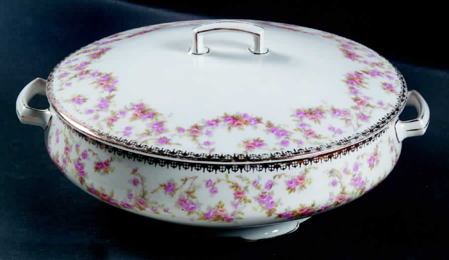 Bridal Rose (Smooth, Gold Edge) Round Covered Vegetable by Altrohlau-1
