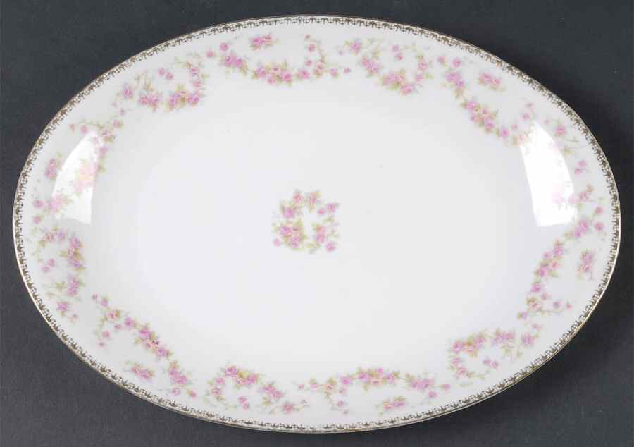 Bridal Rose (Smooth, Gold Edge) 12" Oval Serving Platter by Altrohlau-1