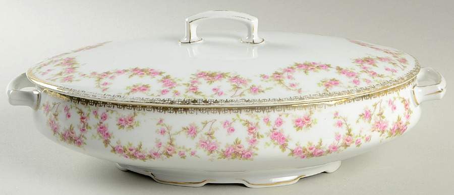 Bridal Rose (Smooth, Gold Edge) Oval Covered Vegetable by Altrohlau-1
