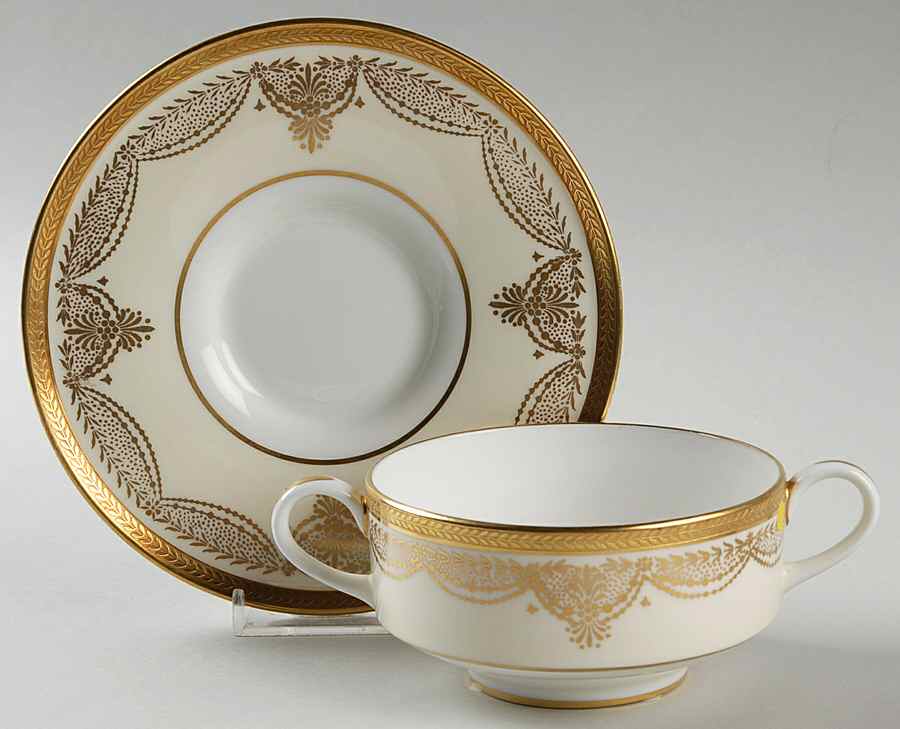 Trafalga Ivory Footed Cream Soup Bowl & Saucer Set by John  Aynsley & Sons-1