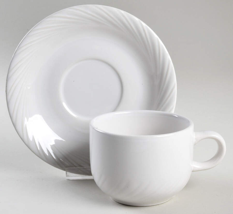White Flat Cup & Saucer Set by Alacarte-1