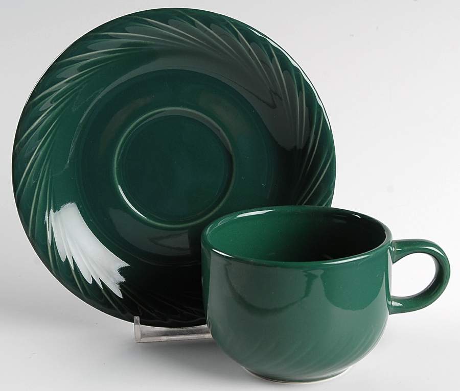Hunter Green Flat Cup & Saucer Set by Alacarte-1