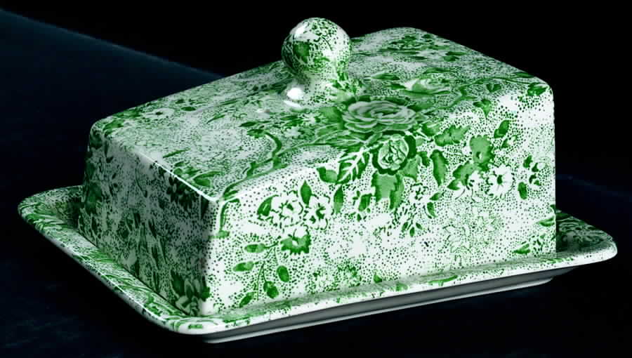 Chintzware Green Cheese Dish with Lid (Wedge) by Laura Ashley-1