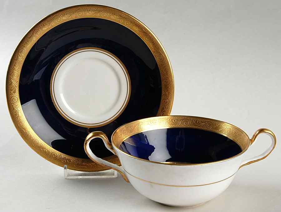 Helene Cobalt (Smooth) Flat Cream Soup Bowl & Saucer Set by John  Aynsley & Sons-1