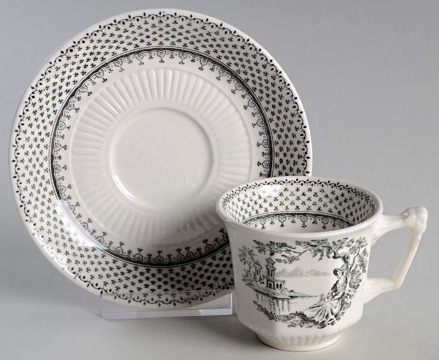 Minuet Black (Older, Wm  Adams Bcskstmp) Flat Demitasse Cup & Saucer Set by Adams China-1