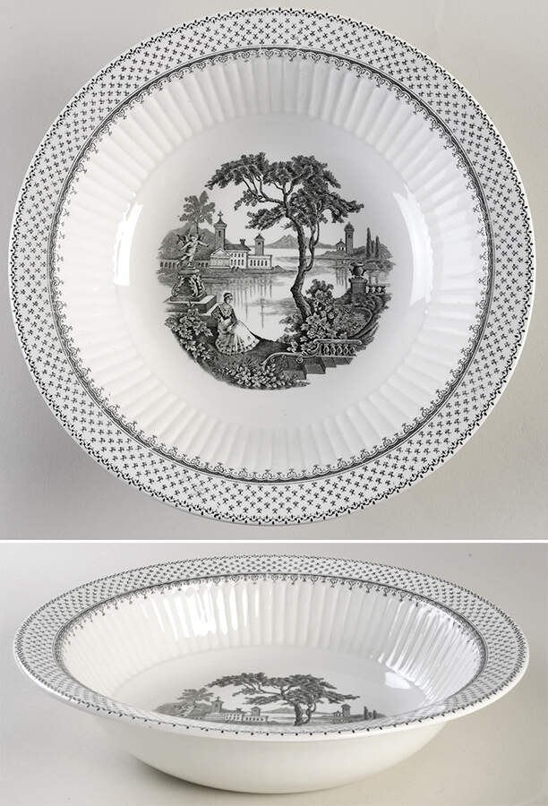 Minuet Black (Older, Wm  Adams Bcskstmp) 10" Round Vegetable Bowl by Adams China-1