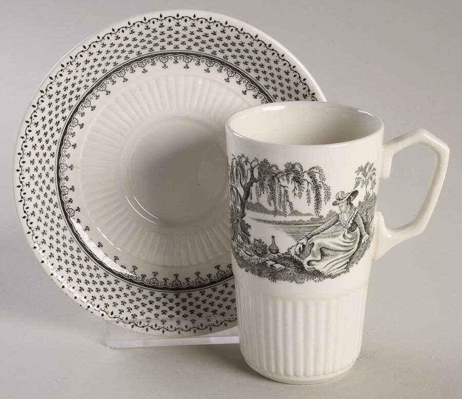 Minuet Black (Older, Wm  Adams Bcskstmp) Irish Coffee Cup and Saucer Set by Adams China-1