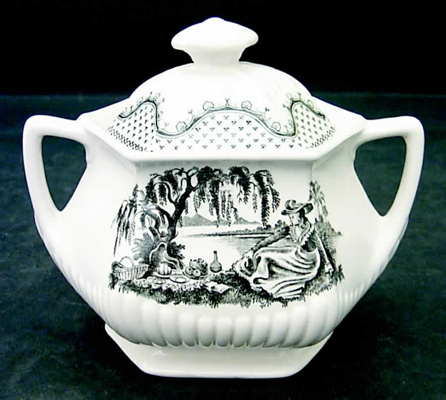 Minuet Black (Older, Wm  Adams Bcskstmp) Sugar Bowl & Lid by Adams China-1
