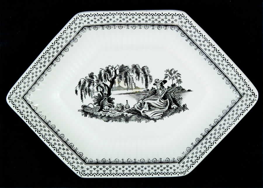 Minuet Black (Older, Wm  Adams Bcskstmp) Underplate for Sauce Boat by Adams China-1