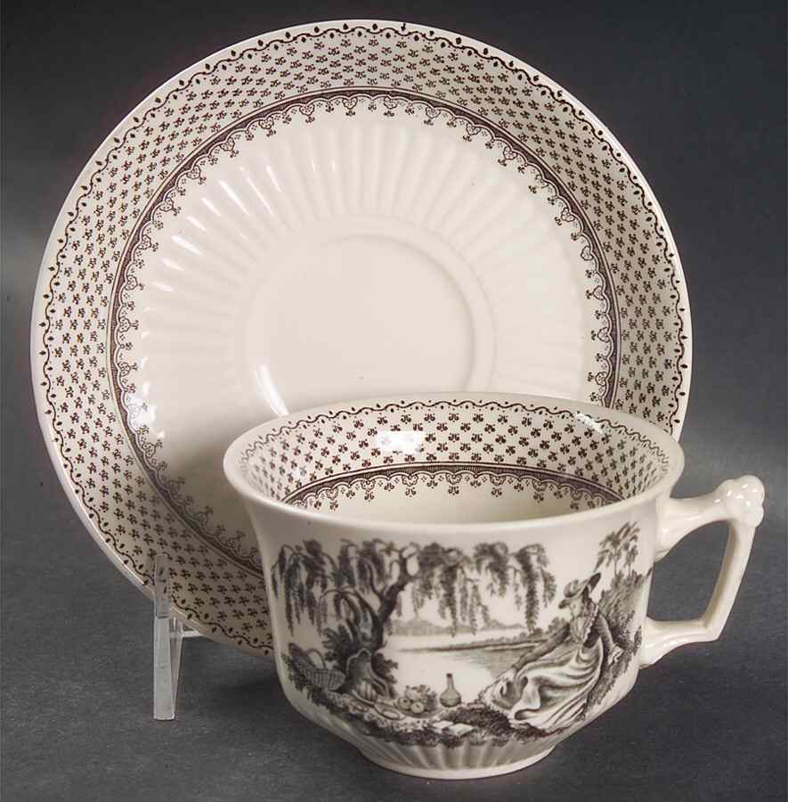 Minuet Black (Older, Wm  Adams Bcskstmp) Flat Cup & Saucer Set by Adams China-1