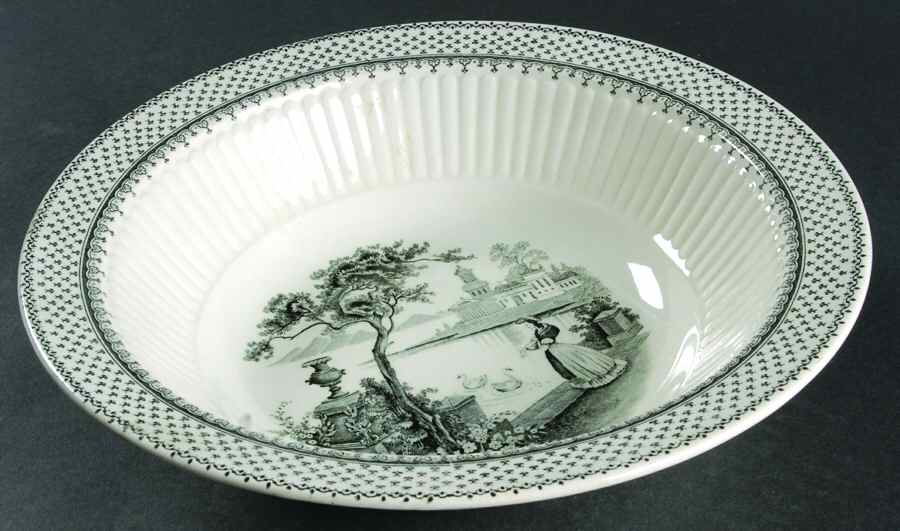 Minuet Black (Older, Wm  Adams Bcskstmp) 9" Round Vegetable Bowl by Adams China-1