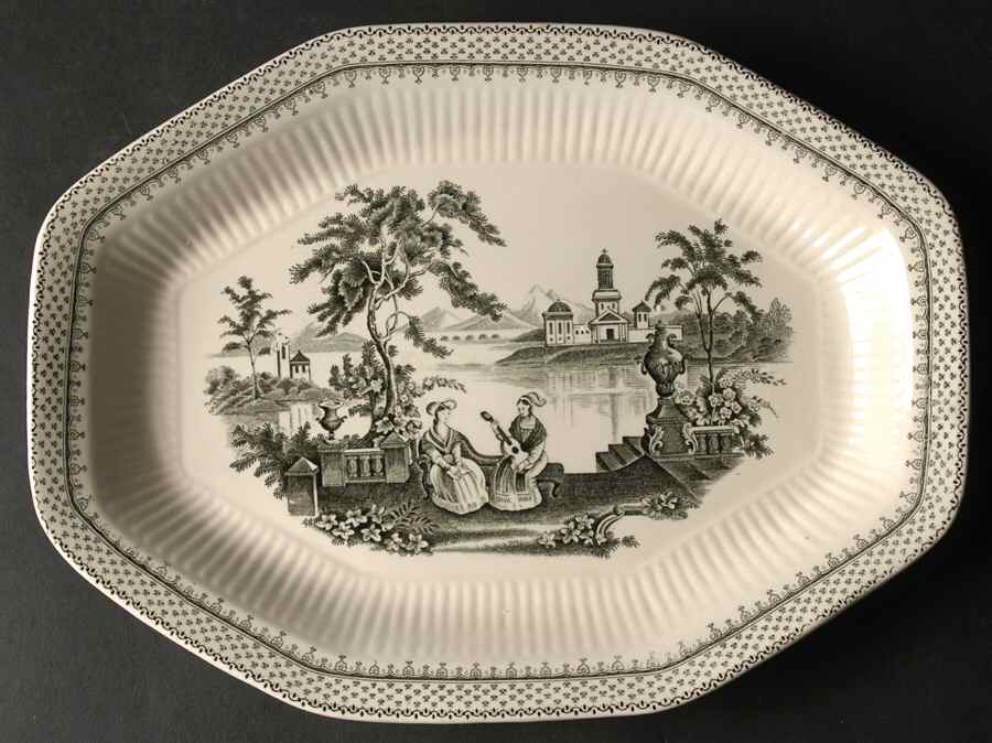 Minuet Black (Older, Wm  Adams Bcskstmp) 11" Oval Serving Platter by Adams China-1