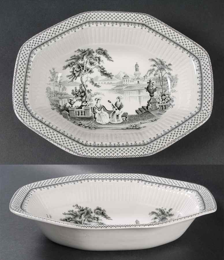 Minuet Black (Older, Wm  Adams Bcskstmp) 9" Oval Vegetable Bowl by Adams China-1