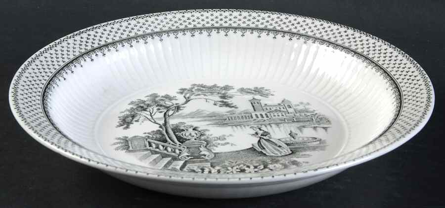 Minuet Black (Older, Wm  Adams Bcskstmp) Rim Soup Bowl by Adams China-1