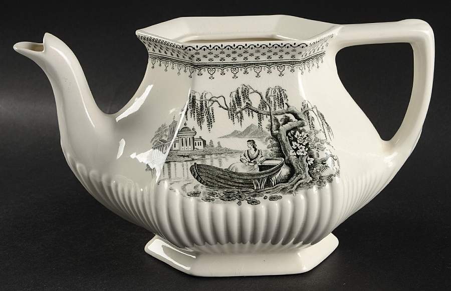 Minuet Black (Older, Wm  Adams Bcskstmp) Teapot No Lid by Adams China-1