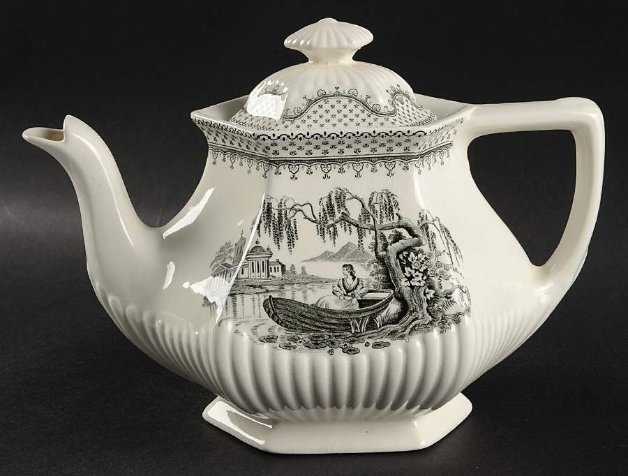 Minuet Black (Older, Wm  Adams Bcskstmp) Teapot & Lid by Adams China-1