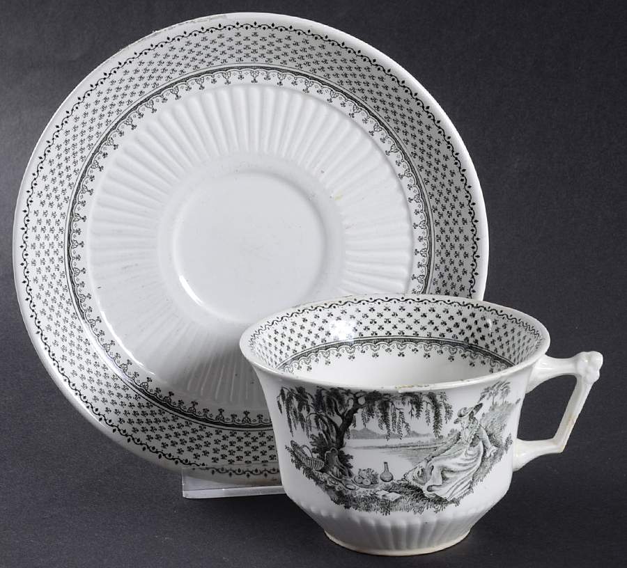 Minuet Black (Older, Wm  Adams Bcskstmp) Oversized Cup & Saucer Set by Adams China-1