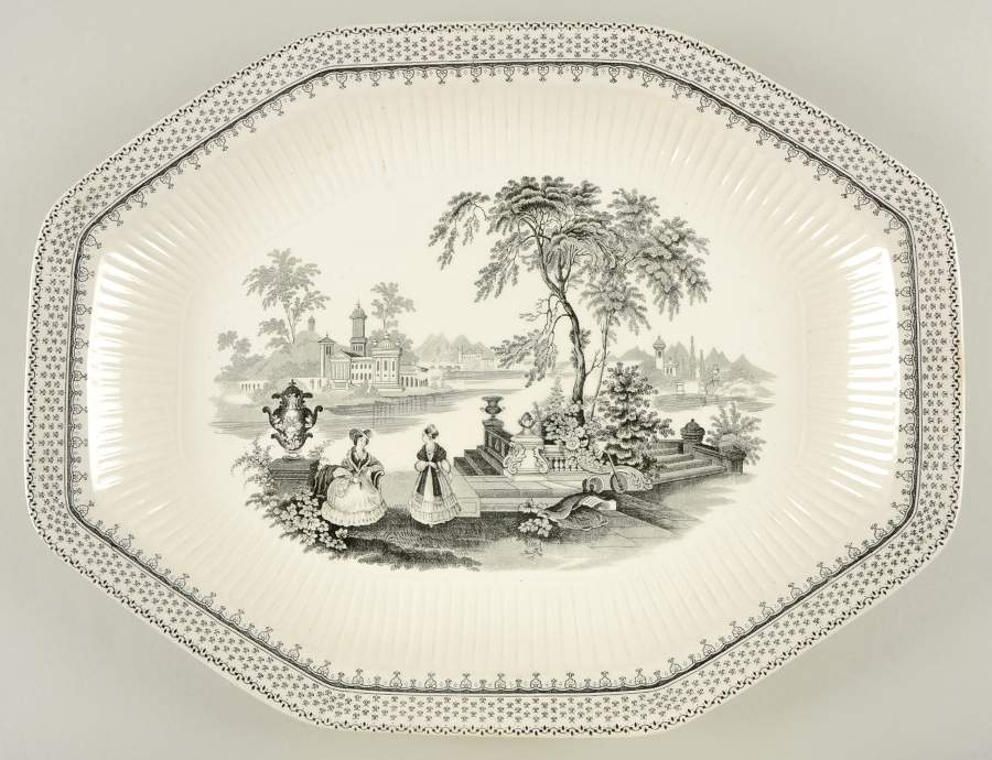 Minuet Black (Older, Wm  Adams Bcskstmp) 16" Oval Serving Platter by Adams China-1