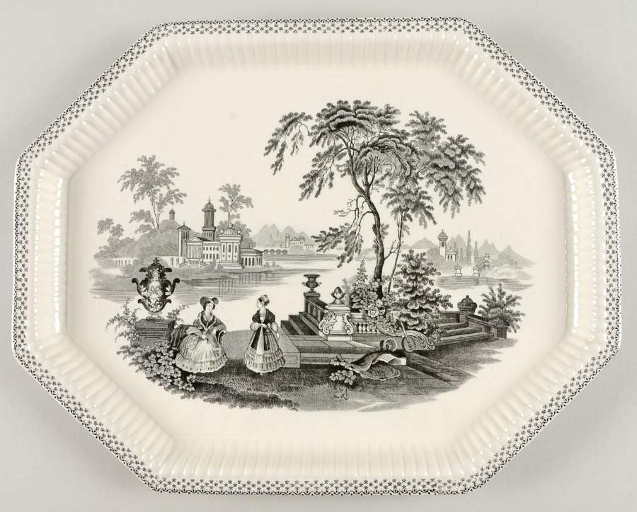 Minuet Black (Older, Wm  Adams Bcskstmp) 13" Oval Serving Platter by Adams China-1