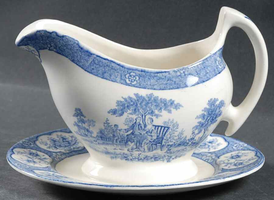 Blue Lawnton Gravy Boat with Attached Underplate by Adams China-1
