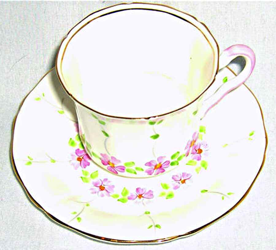 ADD24 (Pink Flowers) Flat Cup & Saucer Set by Adderley-1