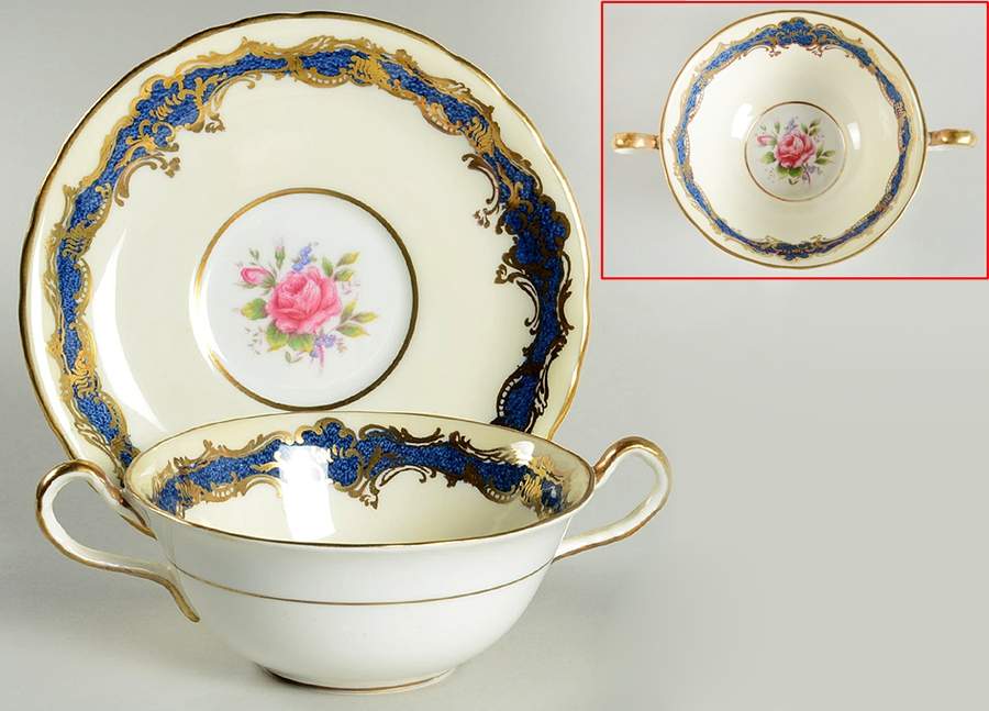 Buckingham Cobalt Flat Cream Soup Bowl & Saucer Set by John  Aynsley & Sons-1