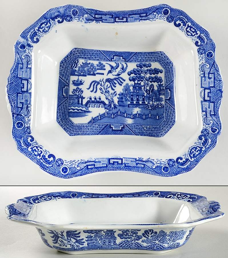 Willow Blue (Scalloped) Rectangular Vegetable Bowl No Lid by Allerton's-1
