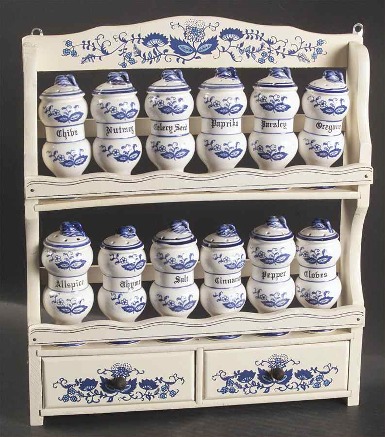 Blue Onion Spice Jar Set with Wood Stand by Arnart-1