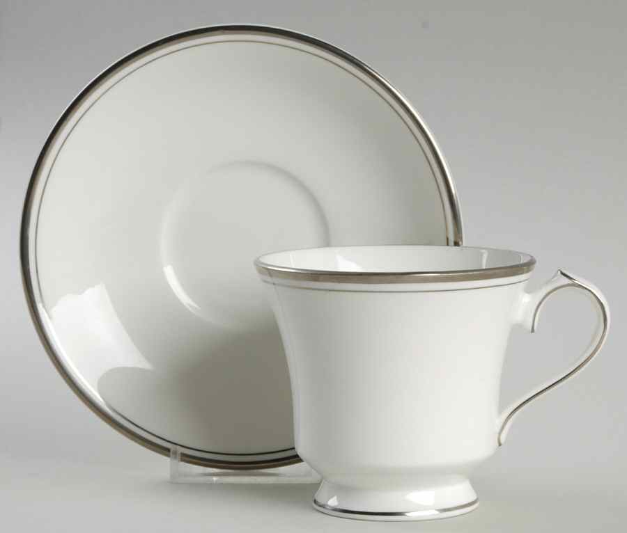 Corona Platinum Footed Cup & Saucer Set by John  Aynsley & Sons-1