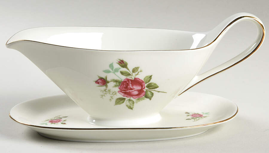 Moosrose (Gold Trim) Gravy Boat with Attached Underplate by Alka-1