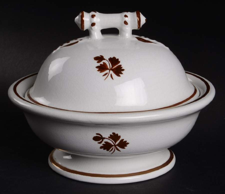 Tea Leaf (Smooth, Not Embossed Rim) Round Covered Butter by Anthony Shaw-1