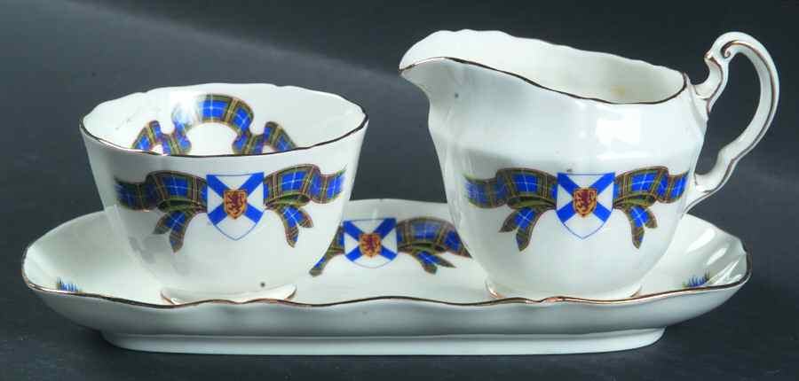 Nova Scotia Tartan Mini Creamer & Open Sugar with Tray by Adderley-1