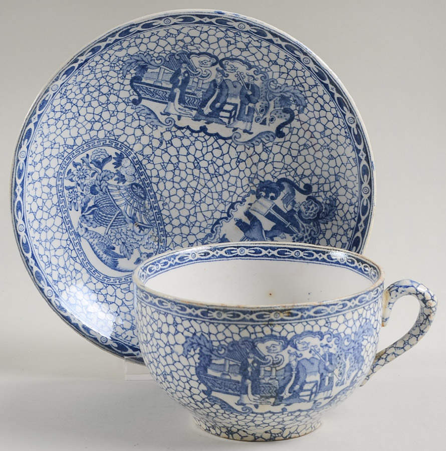 Chinese Bird Flat Cup & Saucer Set by Adams China-1