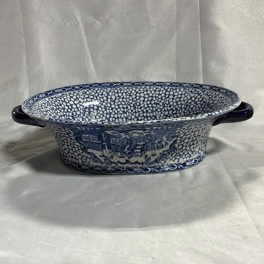 Chinese Bird 11" Oval Handled Bowl by Adams China-1