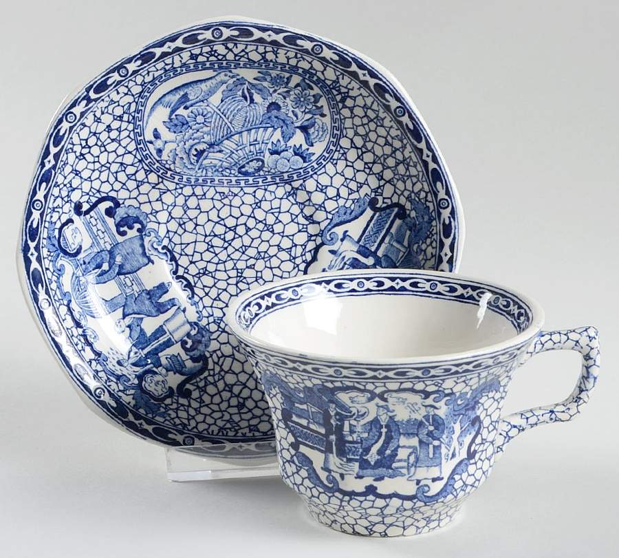 Chinese Bird Flat Cup & Saucer Set by Adams China-1