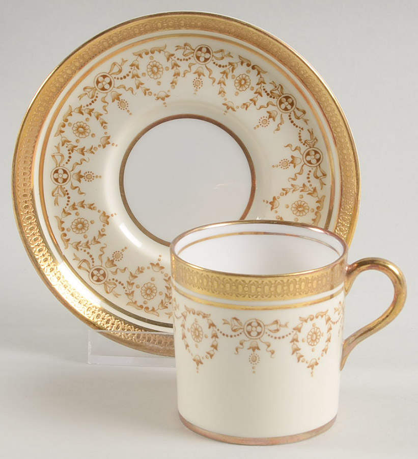 Gold Dowery Flat Demitasse Cup & Saucer Set by John  Aynsley & Sons-1
