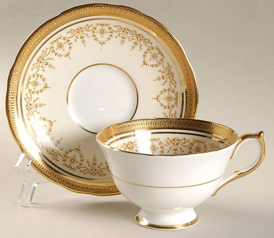 Gold Dowery Footed Cup & Saucer Set by John  Aynsley & Sons-1