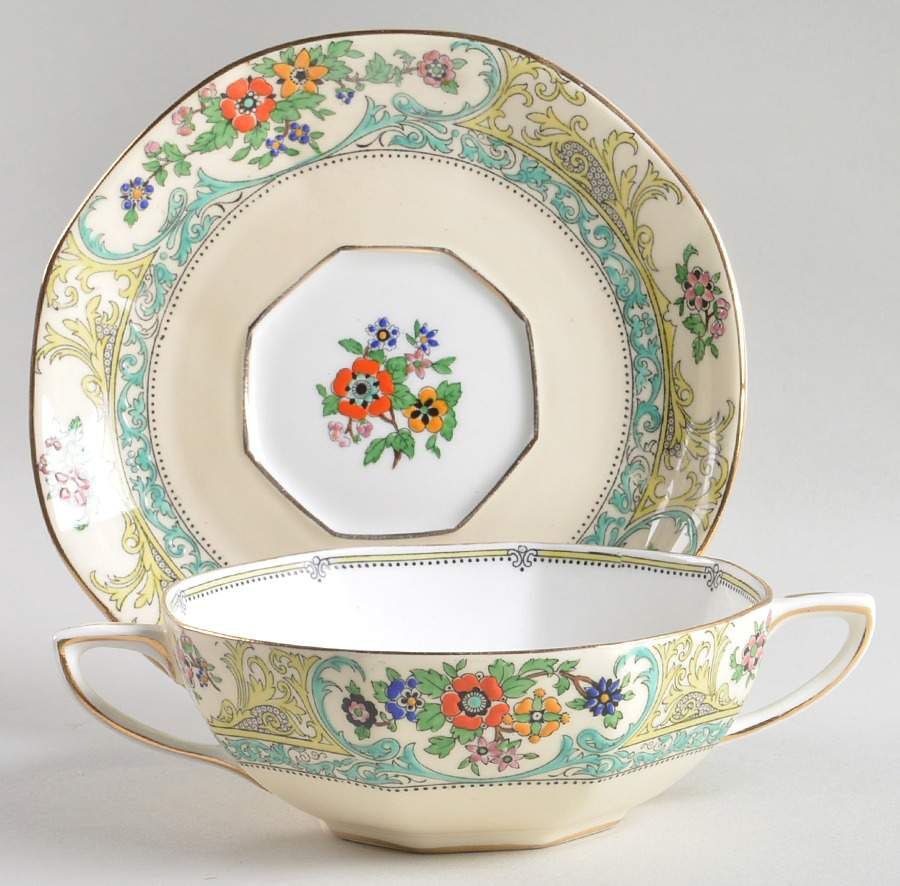 Leonora Flat Cream Soup Bowl & Saucer Set by Adderley-1