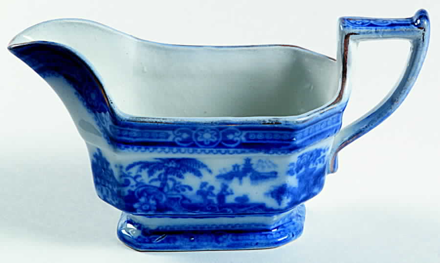 Kyber (Flow Blue, Gold Trim) Gravy Boat by Adams China-1