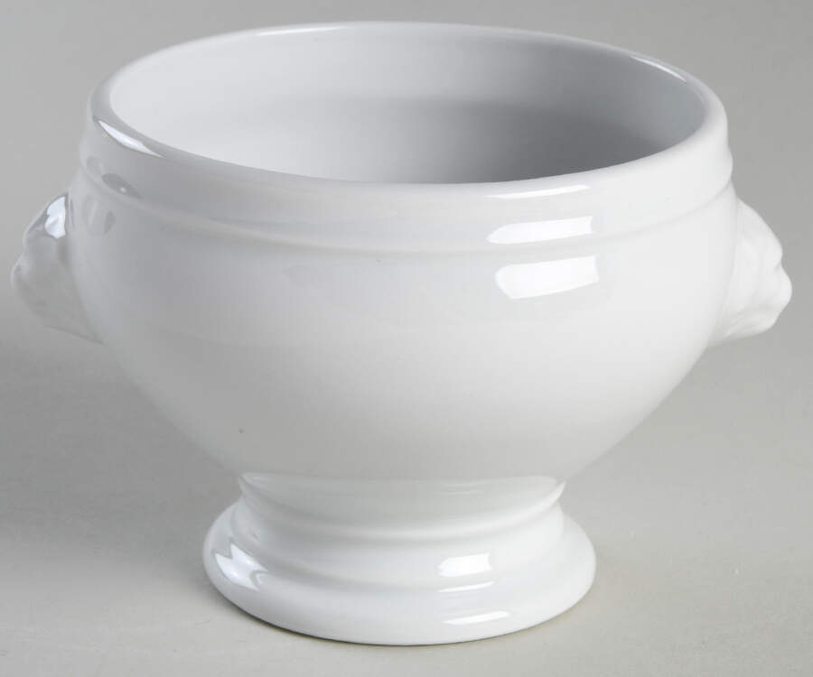 Classic Whiteware Footed Lion's Head Soup Bowl by Apilco-1