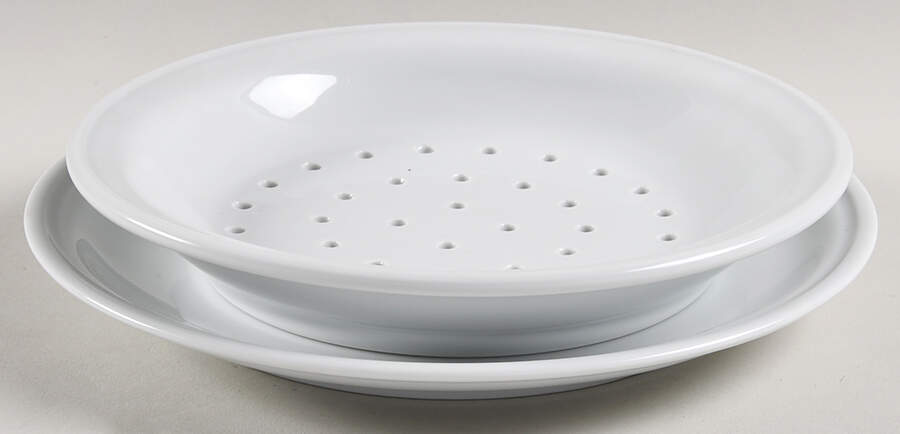Classic Whiteware Pierced Berry Bowl and Underplate by Apilco-1