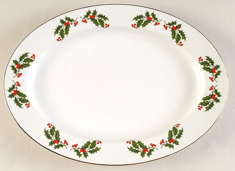 Christmas Holly (Porcelain) 14" Oval Serving Platter by All the Trimmings-1